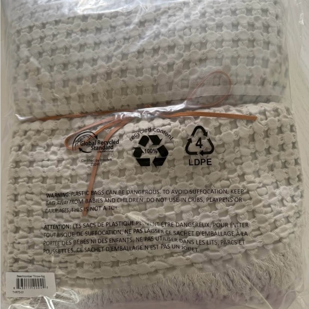 NWT Serena & Lily Beachcomber Cotten Throw   Blanket, Fog 50x70 - Picture 5 of 5